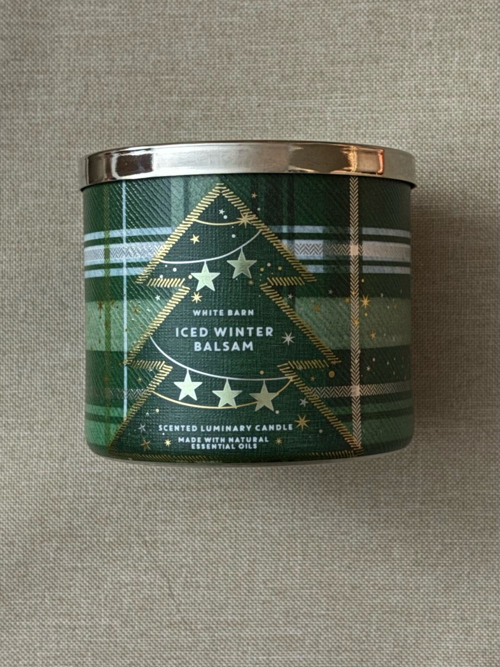 White Barn Green and Gold Iced Winter Balsam Luminary Candle